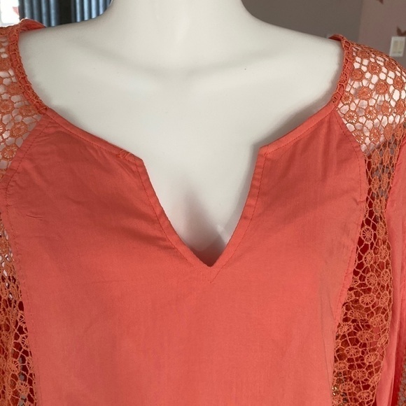SOLITAIRE boho eyelet boho crochet tunic top orange size S - Picture 6 of 11